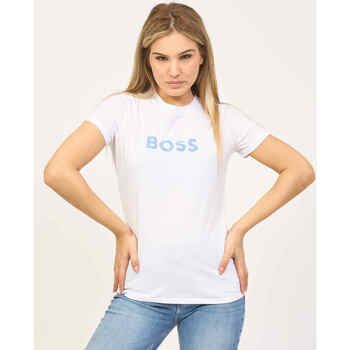 Vêtements Femme T-shirts & Polos BOSS T-shirt femme  en jersey de coton avec logo Blanc