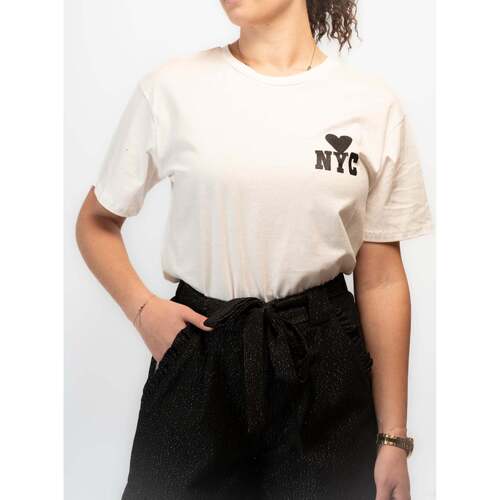Vêtements Femme T-shirts manches courtes Sab & Jano Tee-shirt blanc/noir NYC Blanc