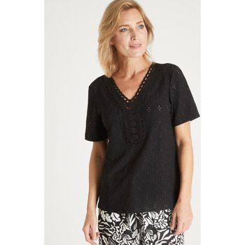 Vêtements Femme Tops / Blouses Daxon by  - Tee-shirt encolure macramé Noir