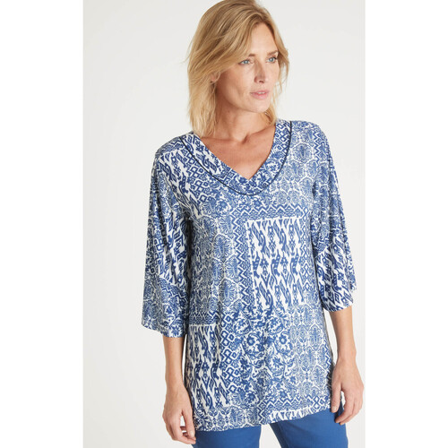 Vêtements Femme T-shirts & Polos Daxon by  - Tunique manches 3/4 pagode Bleu