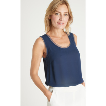 Vêtements Femme Chemises / Chemisiers Daxon by  - Débardeur détails dentelle Bleu