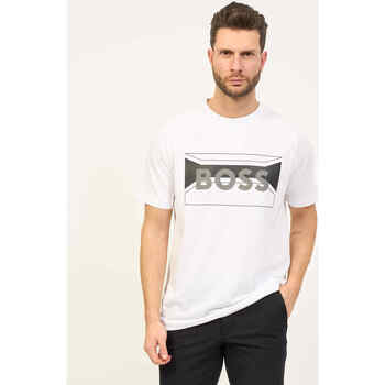 Vêtements Homme T-shirts & Polos BOSS T-shirt  coupe classique en coton mélangé avec logo Blanc