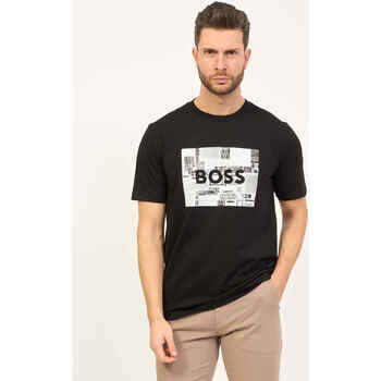 Vêtements Homme T-shirts & Polos BOSS T-shirt  à col rond en jersey de coton avec imprimé Noir
