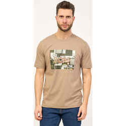 Vêtements Homme T-shirts ecru & Polos BOSS T-shirt  à col rond en jersey de coton avec imprimé Marron