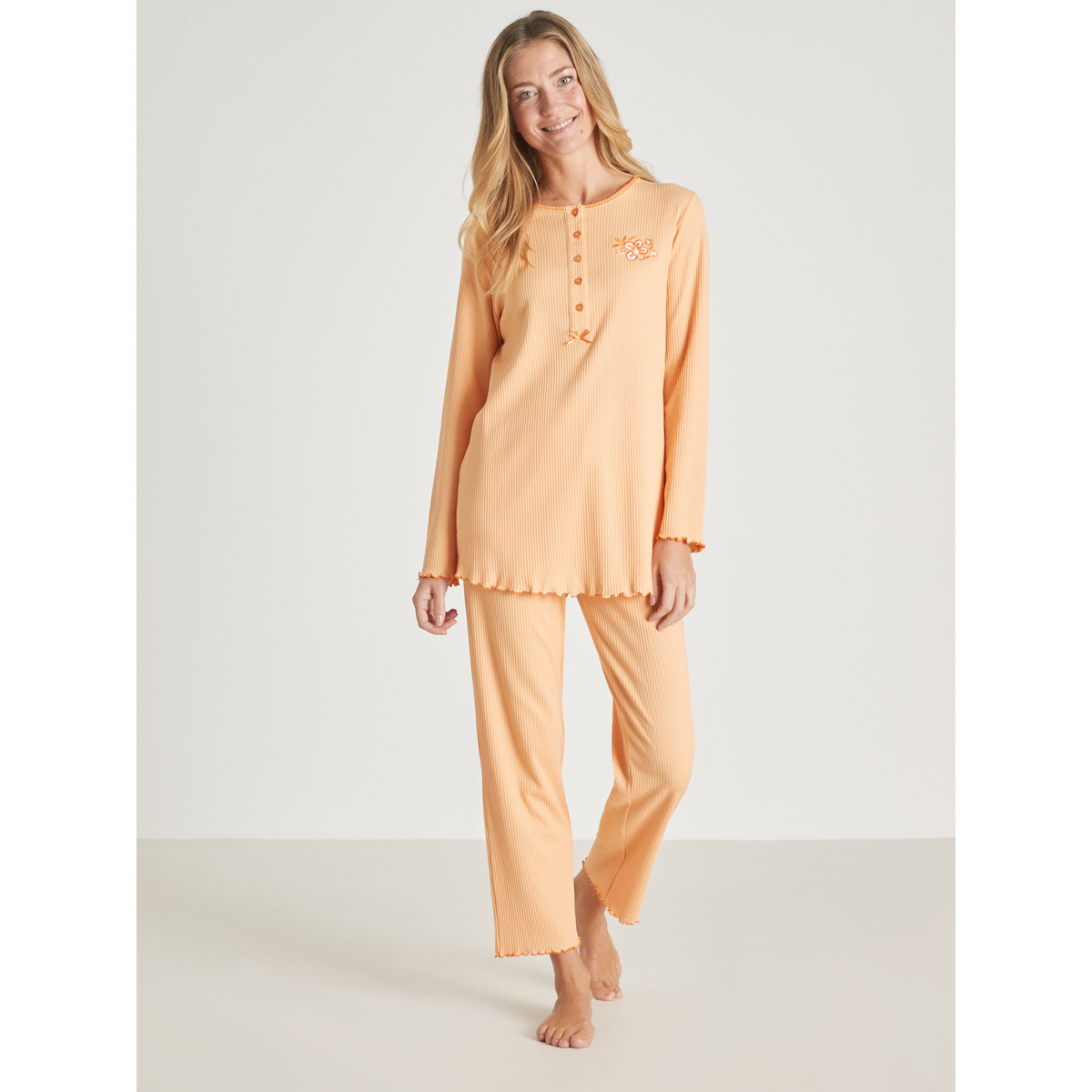 Vêtements Femme Pyjamas / Chemises de nuit Daxon by  - Pyjama manches longues coton Rose