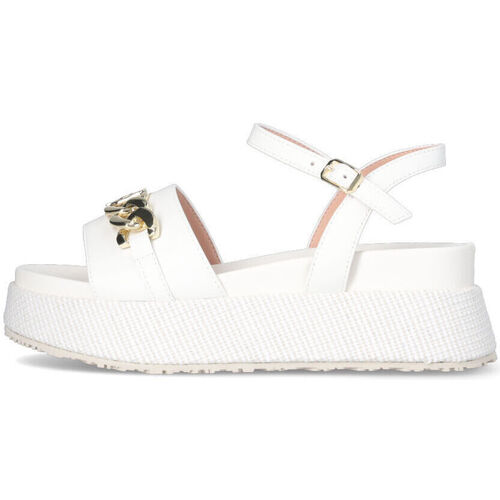 Chaussures Femme Sandales à Entredoigt En Cuir Liu Jo Sandales plateforme avec logo chaîne Blanc