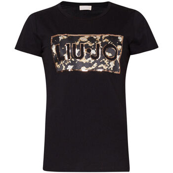 Vêtements Femme Surélevé : 9cm et plus Liu Jo T-shirt avec imprimé et paillettes Noir