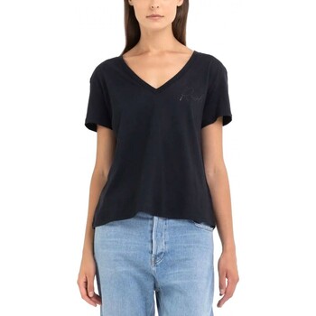 Vêtements Femme T-shirts & Polos Replay T-shirt noir  col en V Noir