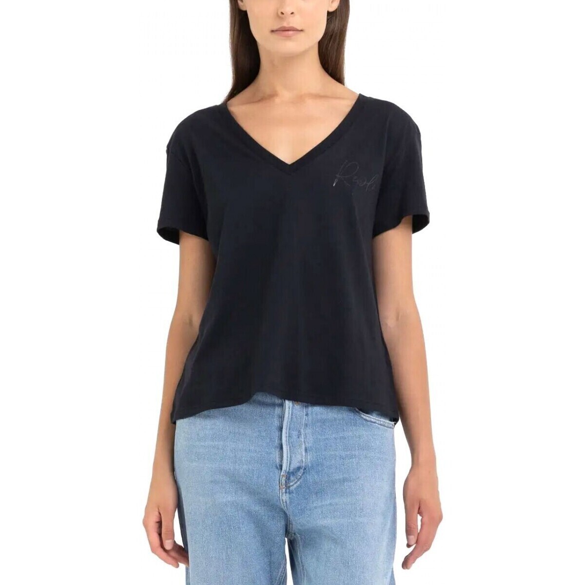 Vêtements Femme T-shirts & Polos Replay T-shirt noir  col en V Noir