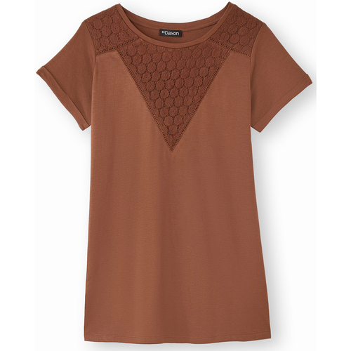 Vêtements Femme T-shirts manches courtes Daxon by  - Tee-shirt empiècements dentelle Marron