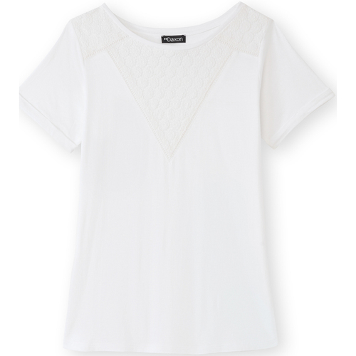 Vêtements Femme T-shirts & Top Polos Daxon by  - Tee-shirt empiècements dentelle Blanc