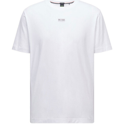 Vêtements Homme T-shirts & Polos BOSS T-shirt  Tee-Tape en coton stretch blanc à logo multicol Blanc