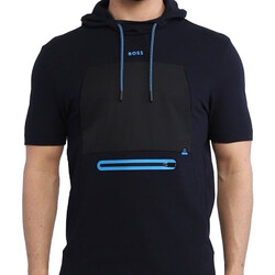 Vêtements Homme Reclaimed Vintage inspired unisex waffle polo t-shirt with logo chest print in ecru BOSS T-SHIRT TEEPOODY  BLEU Bleu
