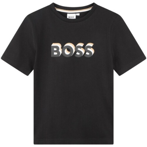 Vêtements Garçon T-shirts manches longues BOSS J50723 Noir