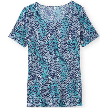 Vêtements Femme Sacs homme à moins de 70 Daxon by  - Tee-shirt femme plissé permanent Bleu