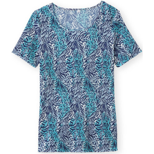 Vêtements Femme T-shirts & Polos Daxon by  - Tee-shirt femme plissé permanent Bleu