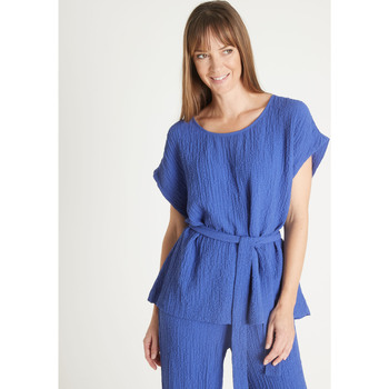 Vêtements Femme Chemises / Chemisiers Daxon by  - Blouse tissu gaufré Bleu