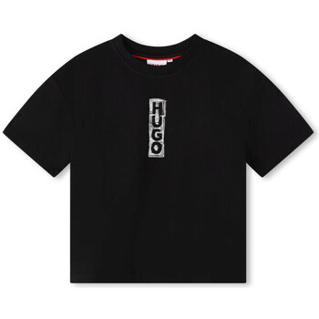 Vêtements Enfant T-shirts & Polos BOSS T-SHIRT NOIR  ENFANT AVEC IMPRIMÉ DEVANT ET DOS Noir