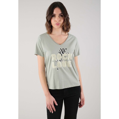 Vêtements Femme Grey cotton Bound For Glory T-shirt from featuring a crew neck and a print to the front Deeluxe T-Shirt ZEBRA Vert