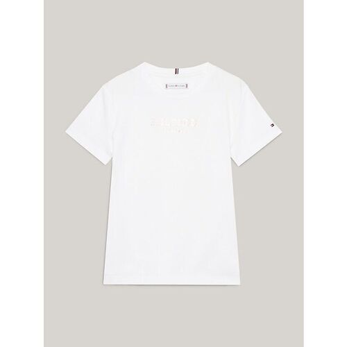 Vêtements Fille Tommy Hilfiger Junior embroidered-logo T-shirt Tommy Hilfiger KG0KG07715 NONOTYPE FOIL-YBR Blanc