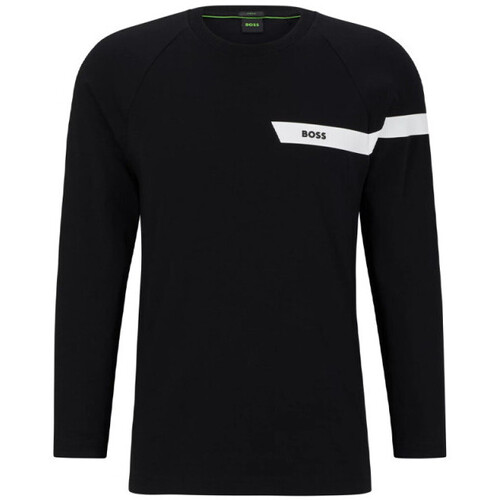 Vêtements Homme T-shirts & Polos BOSS T-SHIRT  NOIR À MANCHES LONGUES EN COTON STRETCH AVEC LO Noir
