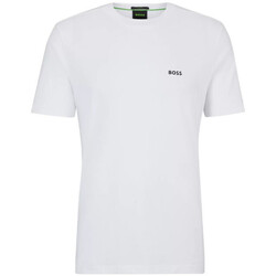 Vêtements Homme T-shirts ecru & Polos BOSS T-SHIRT  TEE BLANC REGULAR FIT EN COTON STRETCH AVEC LOG Blanc
