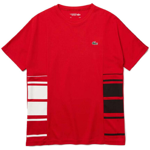 Vêtements Homme T-shirts & Polos Lacoste T-shirt à col rond  SPORT en piqué avec bandes graphi Rouge