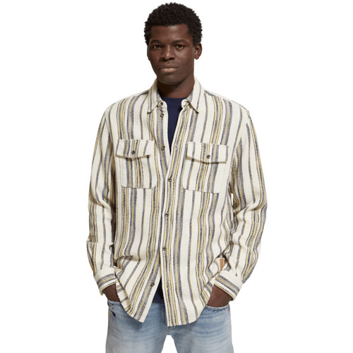 Vêtements Homme Chemises manches longues Pull Motif Gaufré Beige - BASKET WEAVE GRADIENT STRIPE SHIRT Multicolore
