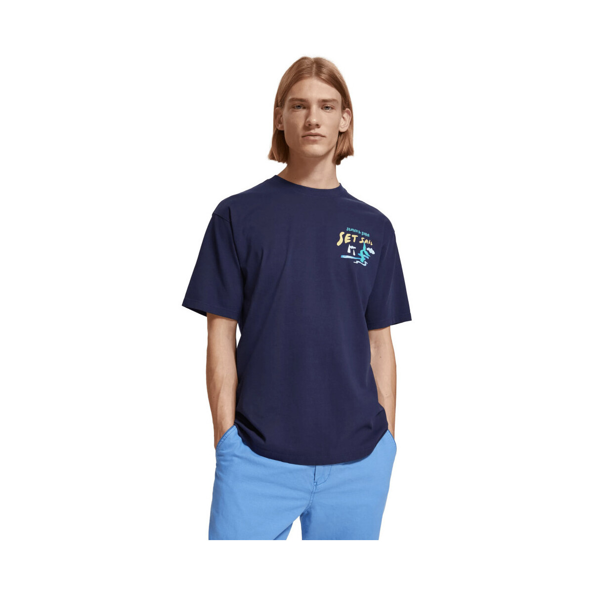 Vêtements Homme T-shirts manches courtes Scotch & Soda - FRONT BACK SAILOR ARTWORK T SHIRT petrolio Marine