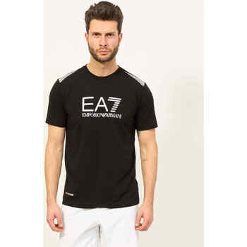 Vêtements Homme T-shirts & Polos Emporio Armani EA7 T-shirt noir à col rond  7 Lines en tissu recyclé Noir