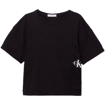Vêtements Fille T-shirts embroidered manches courtes Calvin Klein Jeans IG0IG02430 Noir