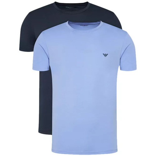 Vêtements Homme T-shirts & Polos Emporio Armani micro-check patterned curved hem shirtni Pack de 2 Bleu