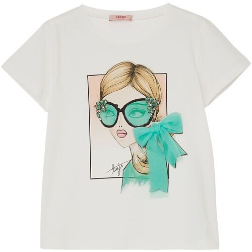 Vêtements Fille Franges / Pompons Liu Jo T-shirt avec nœuds et imprimé Vert