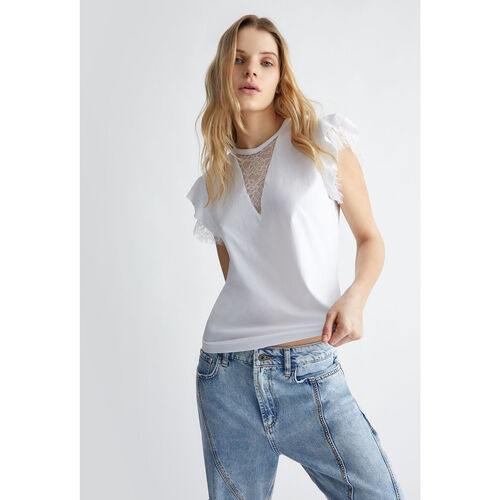 Vêtements Femme T-shirts Lace-up & Polos Liu Jo T-shirt avec dentelle Blanc