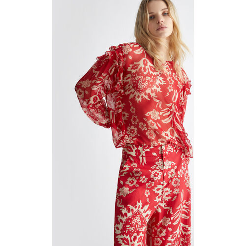Vêtements Femme Galettes de chaise Liu Jo Blouse en soie mélangée imprimée Rouge