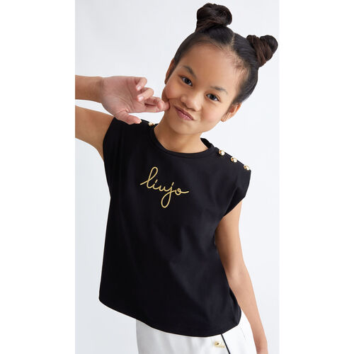 Vêtements Fille Olivia Rubin colour-block leopard-jacquard wrap dress Liu Jo T-shirt avec logo et boutons Noir