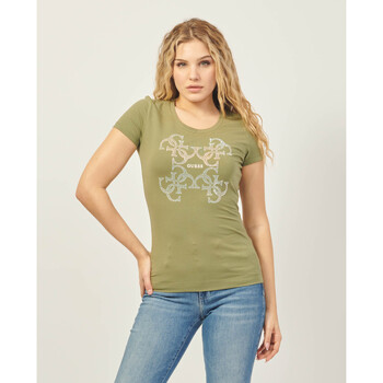 Vêtements Femme Marques à la une Guess T-shirt à col rond  avec logo en strass Vert