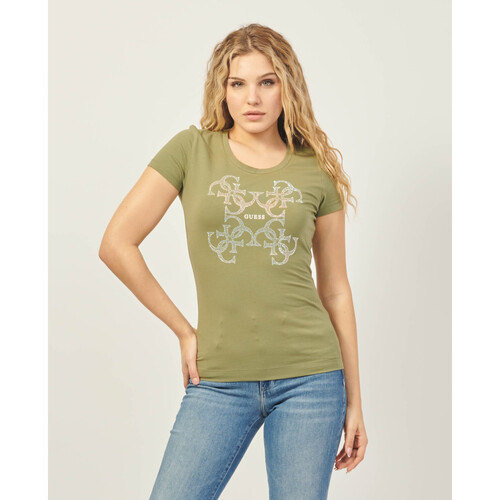 Vêtements Femme Toutes les catégories Guess T-shirt à col rond  avec logo en strass Vert