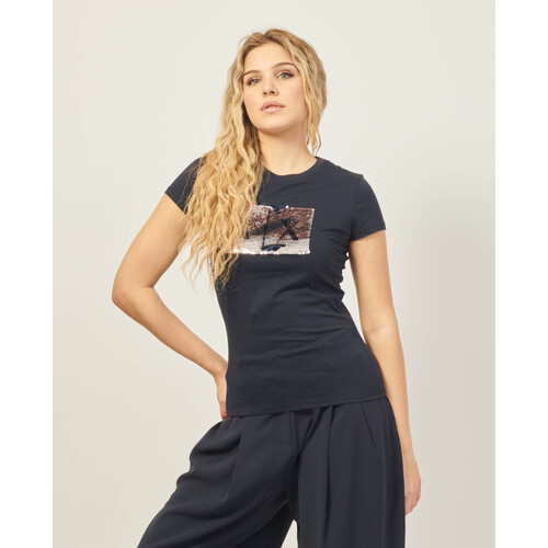 Vêtements Femme T-shirts & Polos EAX T-shirt coupe slim  avec logo strass en coton Bleu