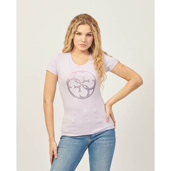 Guess T-shirt à col rond  avec logo en strass Violet