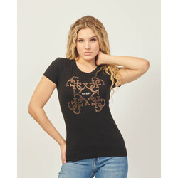 Vêtements Femme T-shirts & Polos Guess T-shirt à col rond  avec logo en strass Noir