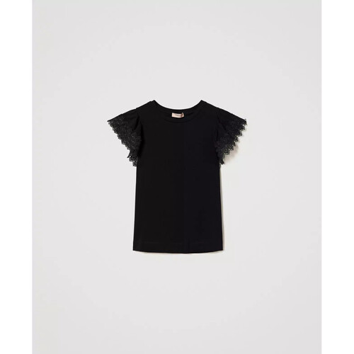 Vêtements Femme T-shirt Con Stampa A Cuore Twin Set T-SHIRT CON MANICHE IN MACRAME Art. 241TT2260 
