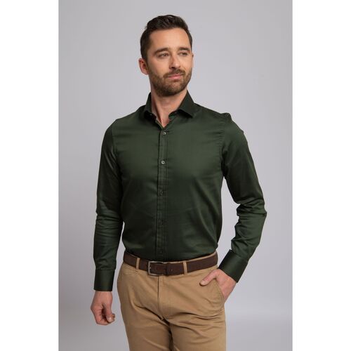 Vêtements Homme Chemises manches longues Suitable Chemise Satin Vert Foncé Vert