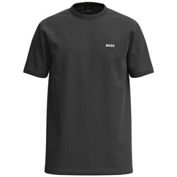 Vêtements Homme T-shirts ecru & Polos BOSS T-SHIRT  TEE NOIR REGULAR FIT EN COTON STRETCH AVEC LOGO Noir