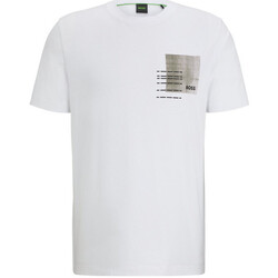 Vêtements Homme T-shirts ecru & Polos BOSS T-SHIRT REGULAR FIT EN COTON MÉLANGÉ BLANC  AVEC MOTIF A Blanc