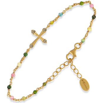 bracelets orusbijoux  bracelet en argent doré croix pierres naturelles tourmaline 