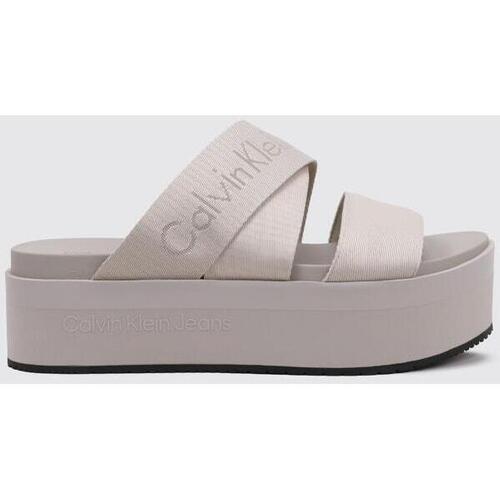 Chaussures Femme Sandales et Nu-pieds Calvin Klein Jeans FLATFORM SANDAL WEBBING IN MR Blanc