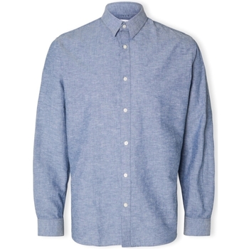 Selected Noos Slimnew-linen Shirt L/S - Medium Blue Denim Bleu
