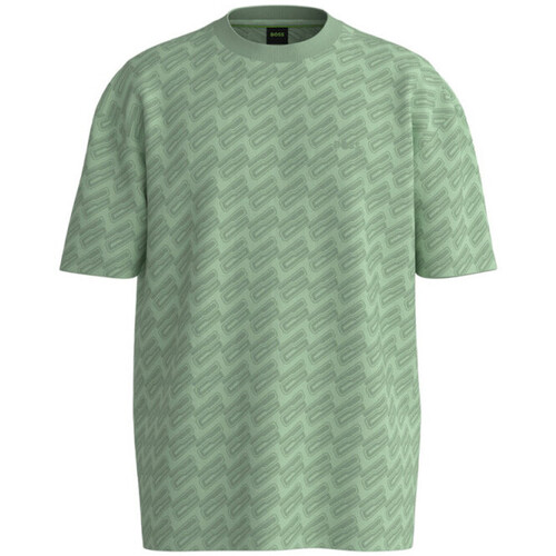 Vêtements Homme T-shirts & Polos BOSS T-SHIRT  RELAXED FIT VERT À MONOGRAMMES JACQUARD TEE 7 Vert