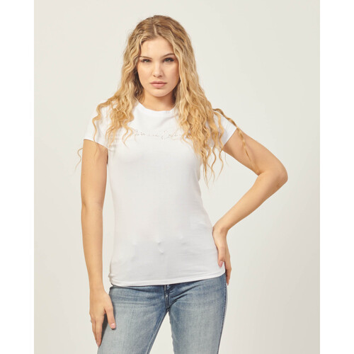 Vêtements Femme T-shirts & Polos EAX - T-shirt coupe slim avec logo pailleté Blanc